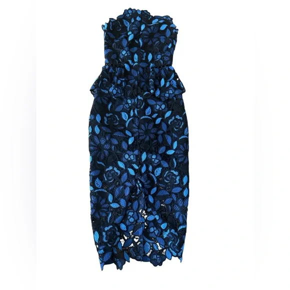 Elliatt Optics Floral Lace Peplum Dress XS Navy and Black - Picture 4 of 5